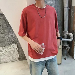 red oversized tee