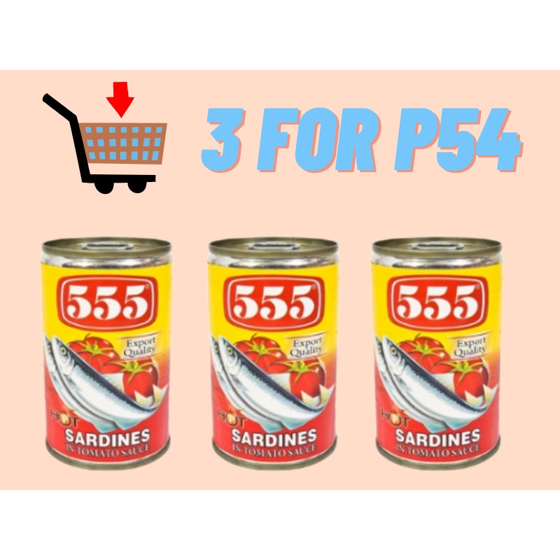 (3 for P54) 555 HOT Sardines in Tomato Sauces 155g (Expiry April 2025