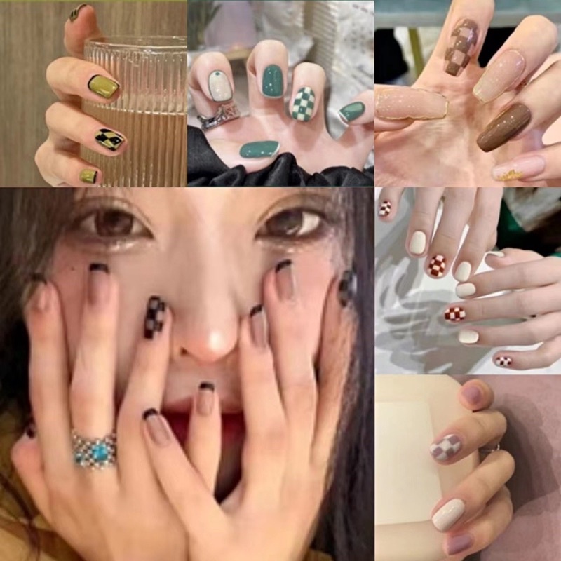 With Glue】2022 latest 24Pcs Fake Nails Set With Glue French Finger Nail Art  False Nails COD 241-280 | Shopee Philippines