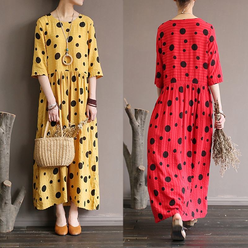 yellow polka dot maxi dress