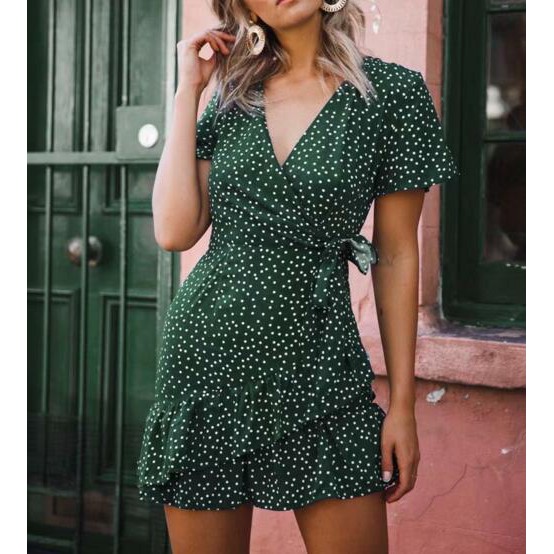 long green polka dot dress