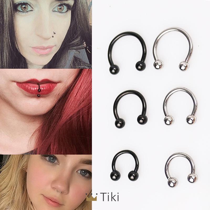 Nose Ring Open Hoop Lip Body Piercing Ball Horseshoe Clip On Studs Jewelry 