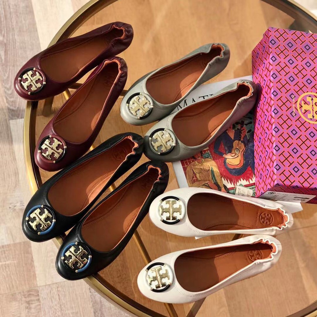 New Colors！！】Tory Burch Lady's Four seasons all-match soft comfortable  sheepskin color matching round buckle flat shoes | Shopee Philippines