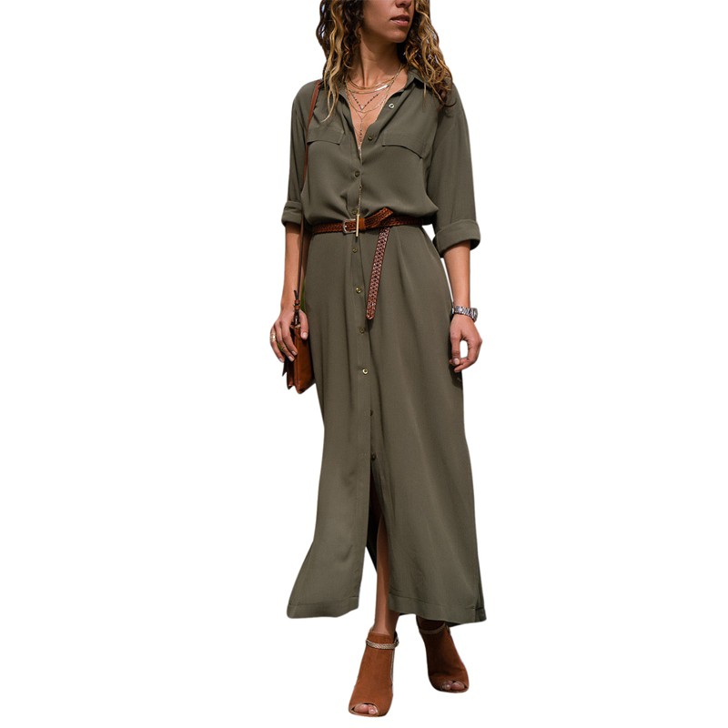 army green shirt dress