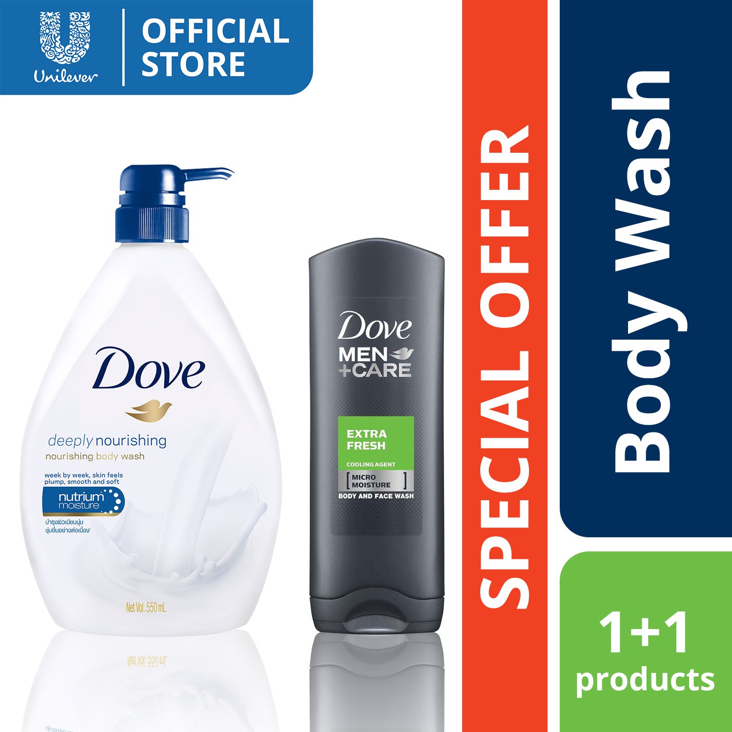 Dove Men Body Wash Extra Fresh 400ML + Dove Body Wash Deeply Nourishing