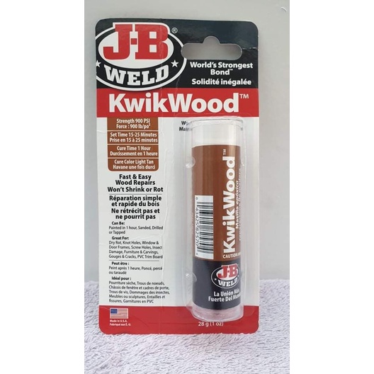 JB Weld KwikWood Epoxy Putty – 28g Stick – Light Tan – Wood Repair, Door Frame, Furniture – 8257