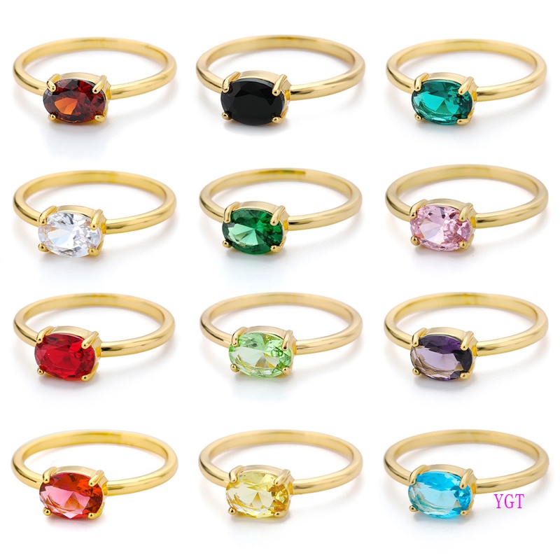YGT Elegant Birthstone Rings For Women Stainless Steel Gold Birthstone