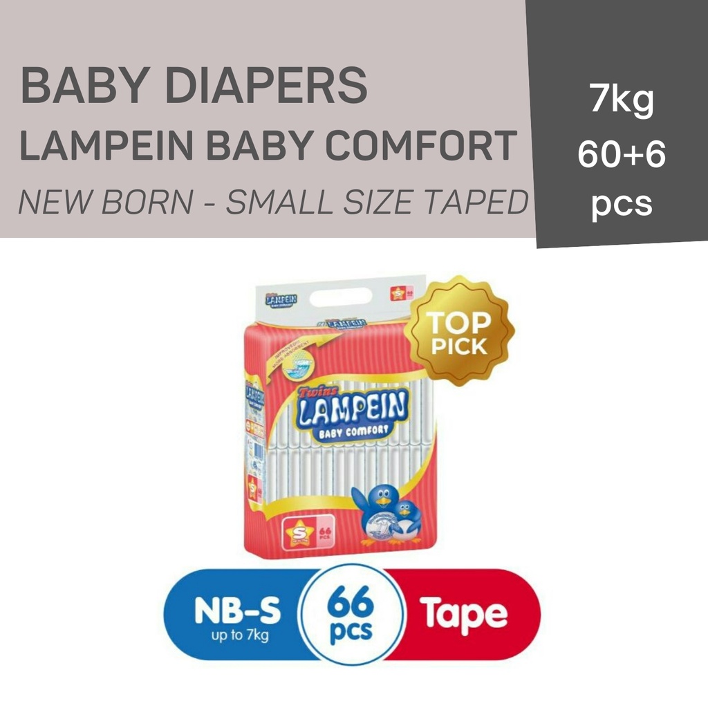 Twins Lampein Diaper Baby Comfort JUMBO PACK (60+6) (TAPED) (NB S