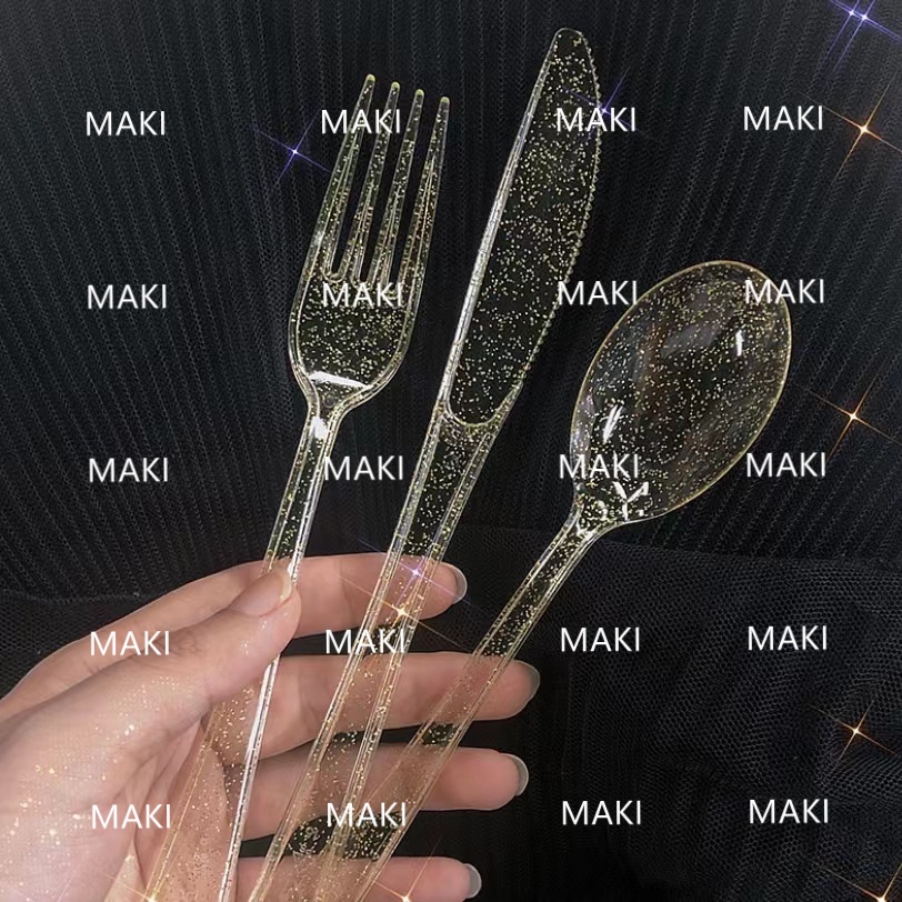 20pcs Gold Plastic Spoon/knife/fork Silverware,disposable Gold Glitter ...