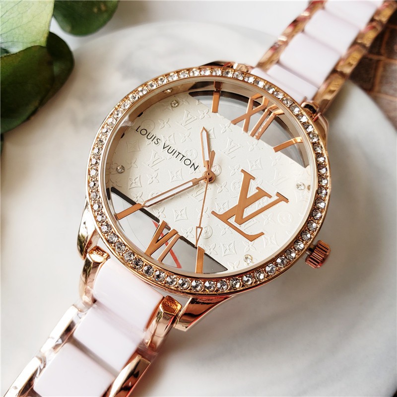 New LOUIS VUITTON Luxury Elegant Watch Unique Design Hollow Ceramic Women Quartz Watch LV ...