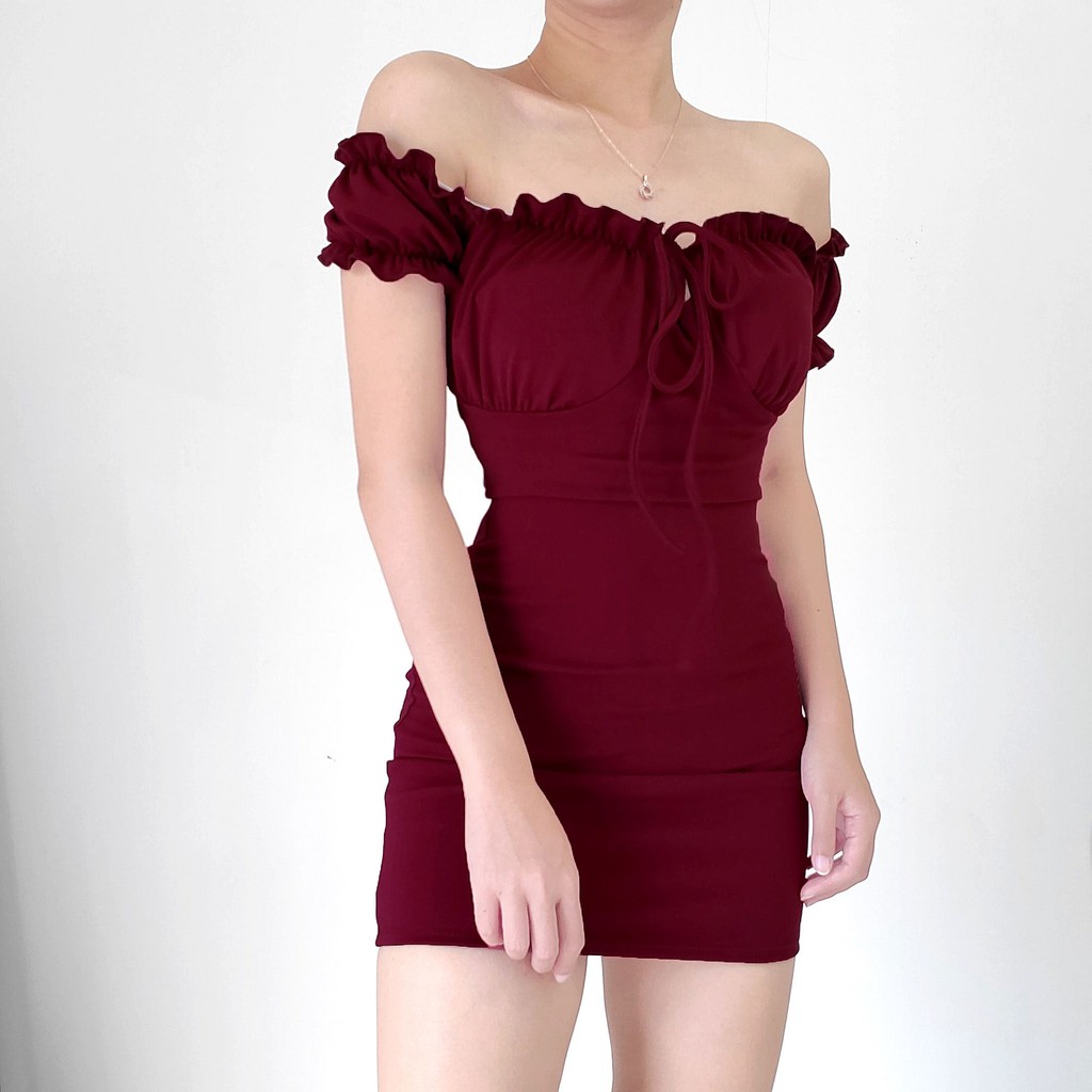 maroon bodycon dress