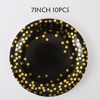 Black Gold Polka Dot Party Decorative Tableware Set Paper Plates Disposable Includes Cup Spoon Birthday Party Suppliers #5
