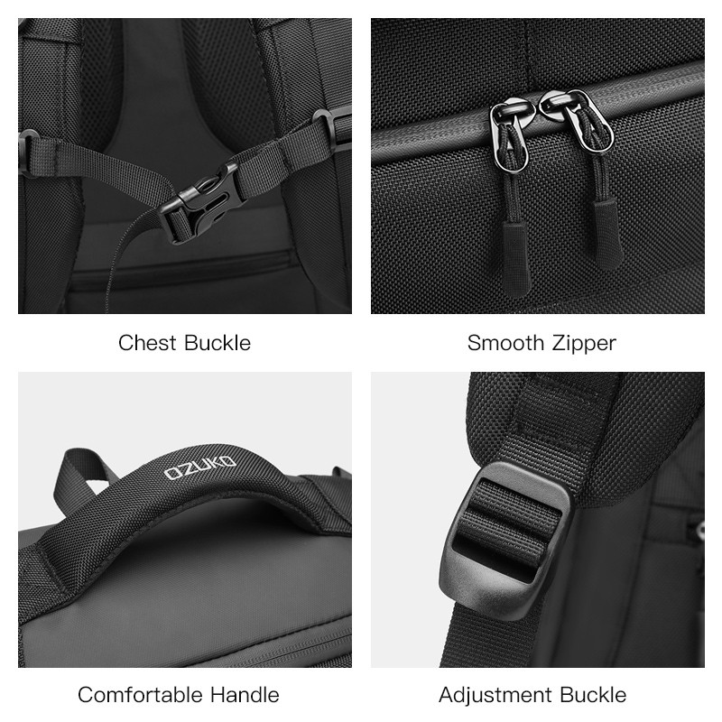 OZUKO Men Large Capacity Waterproof Laptop Backpack Business Travel Bag USB Charging - Image 7