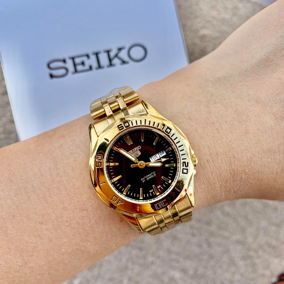 Seiko 5 21 Jewels Automatic Day and Date Gold Stainless Steel Watch casio  watch | Shopee Philippines