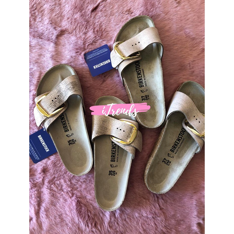 birkenstock madrid big buckle washed metallic rose gold