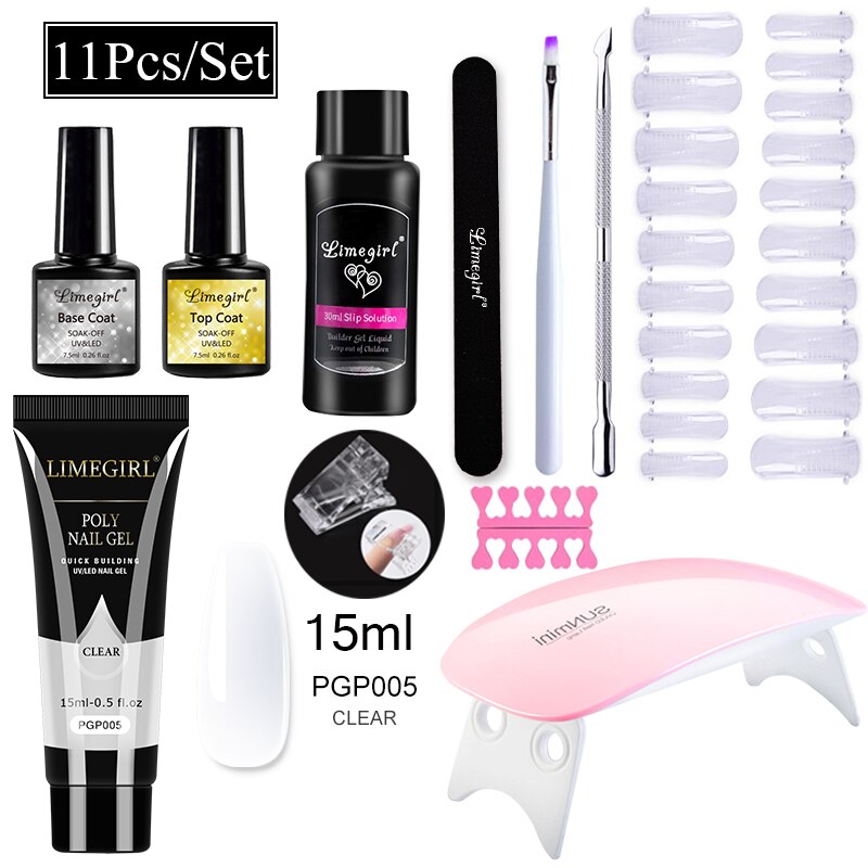 LIMEGIRL Poly Nail Extension Gel Set Clear Pink Acrylic Fast Building