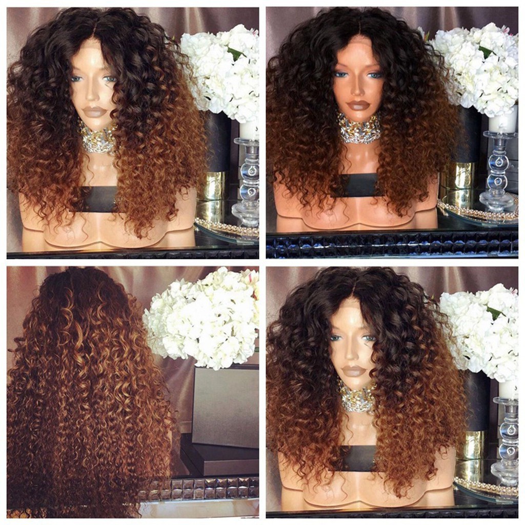 brown curly long wig