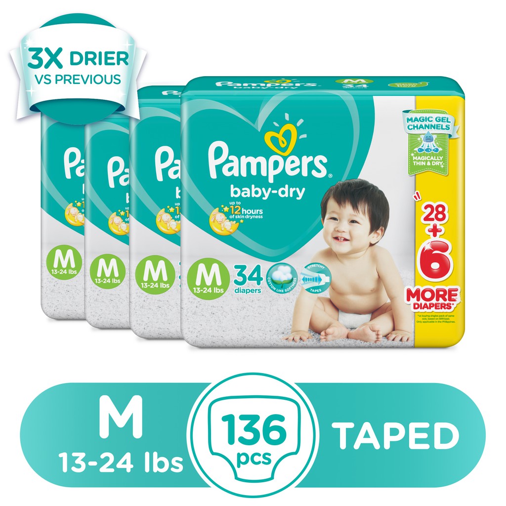 Pampers Baby Dry Taped Diapers Medium 34s x 4 packs
