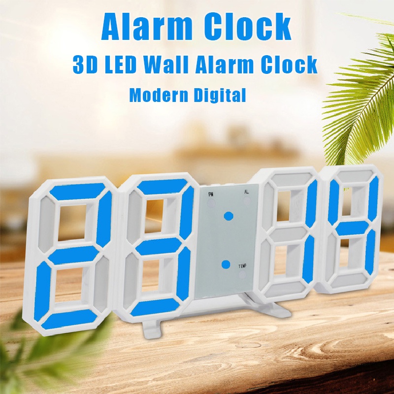 3D LED Wall Clock Modern Digital Alarm Clocks 12/24 Hour Display Home ...