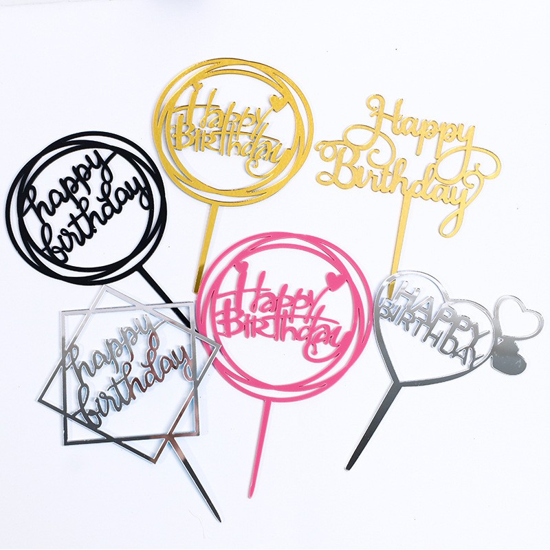 1pcs Round Square Shape Acrylic Happy Birthday Cake Topper Birthday ...