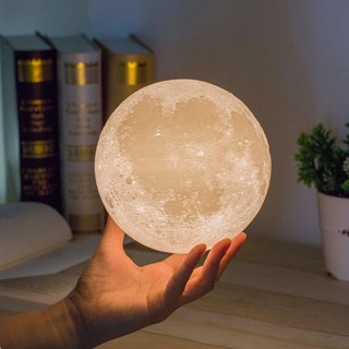 USB Rechargeable 3D Printing Moon Lunar LED Night Light Lamp with Wooden Stand iFdc