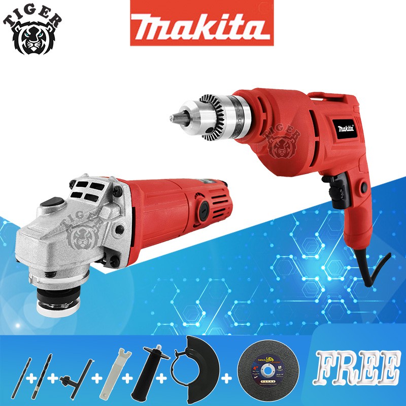 (2 in 1) Makita Drill and Makita Grinders Set (RED) Grinder With Drill