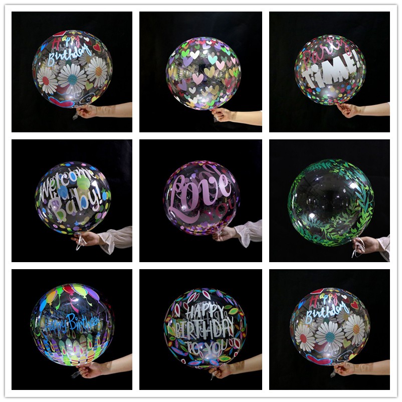 20inch Transparent Bobo Clear Balloon Palm Leaf Love printing Balloons ...