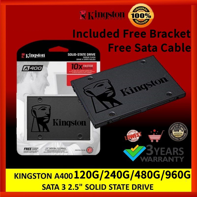 Ready Stock Kingston Solid State Drive Ssd 00 Sata 3 Ssd 1gb 240gb 480gb 960gb Included Free Bracket And Sata Cable Shopee Philippines