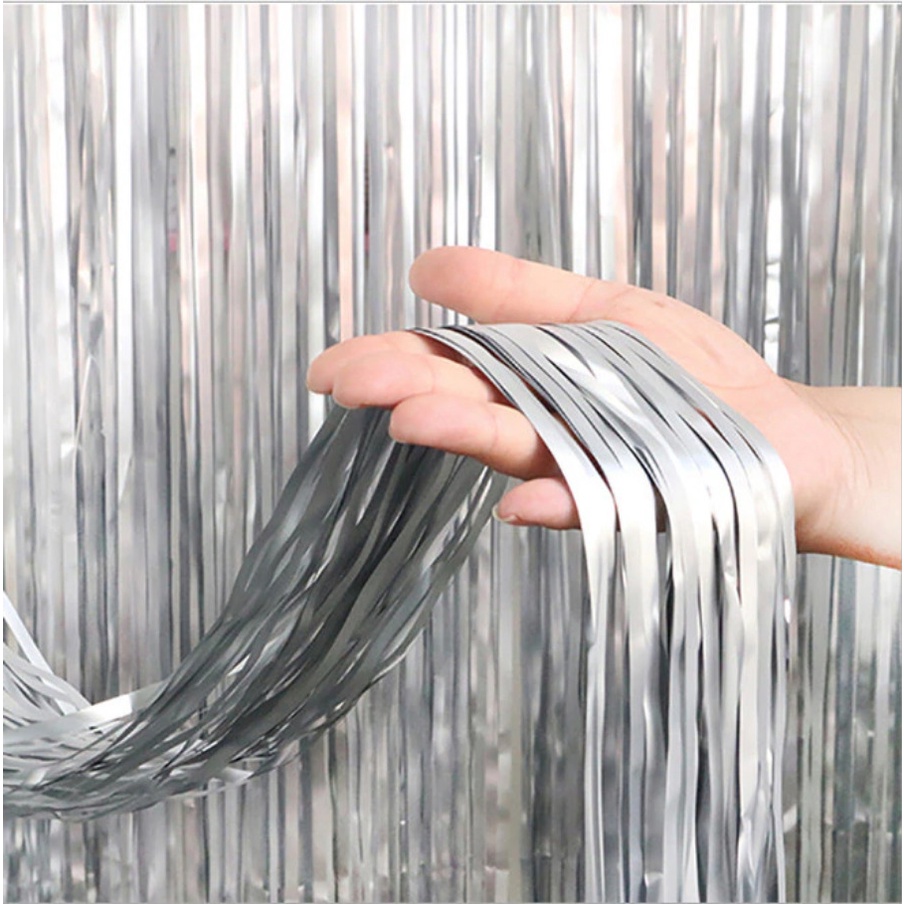 (SILVER) Foil Fringe Curtain Party Background Decoration Shopee