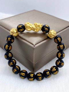 24K Hong Kong Gold Piyao in Obsidian Mantra Bracelet | Shopee Philippines