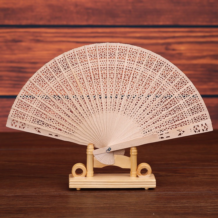 Gift Party Hollow Wedding Hand Carved Bamboo Chinese Style Wooden Folding Fan 