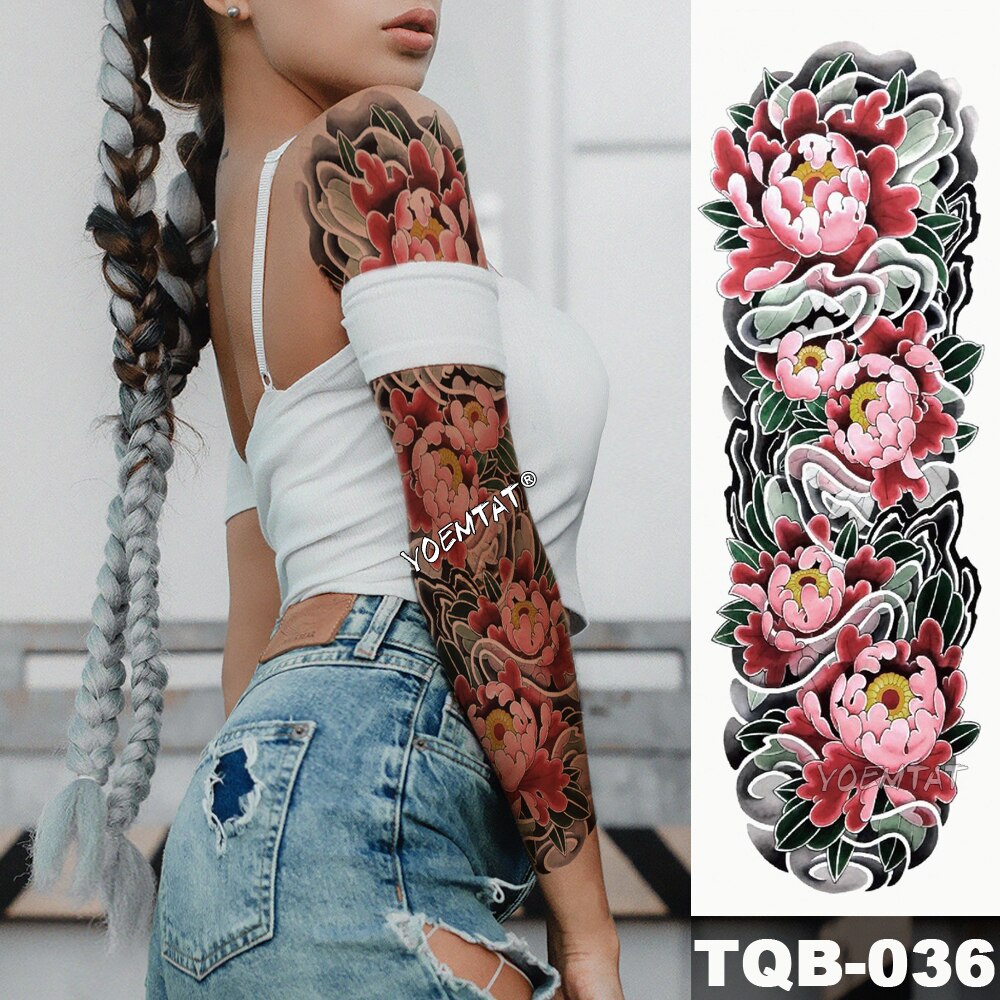 2pcs Large Arm Sleeve Tattoo Japanese Geisha Snake Waterproof Temporary Tatto Sticker Lotus Peacock Girl Tatoo Body Art Women Shopee Philippines