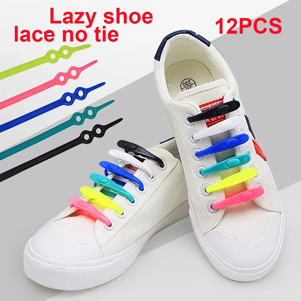 12PCS Lazy shoe lace no tie Unisex tie Shoelace Silicone Elastic ...