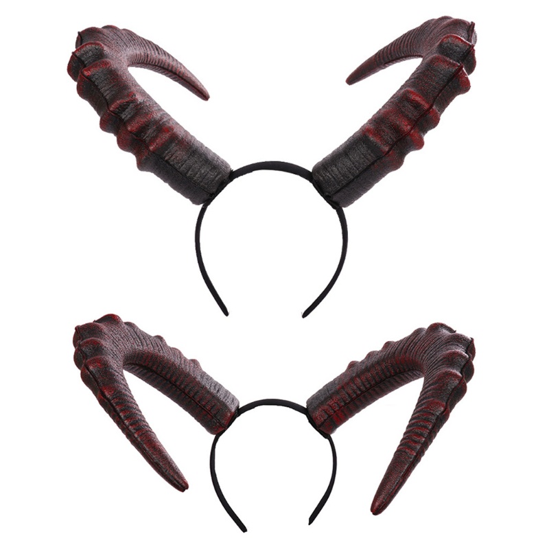 HO Gothic Halloween Cosplay Hair Accessories Realistic Black Red Long Devils Horn Headband Carnival Party Bandana Hairba