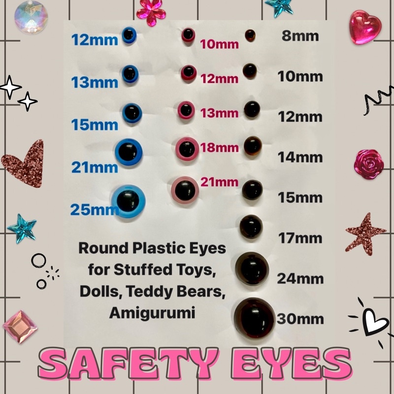 Round Plastic Safety Eyes for Stuffed Toys, Plush Dolls, Amigurumi