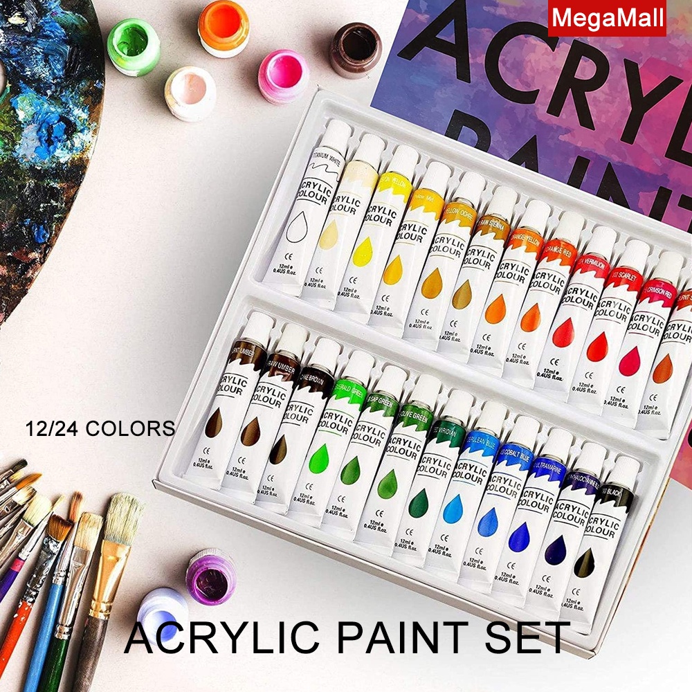 Acrylic Paint Set 24/12 Colors Non Toxic Non Fading Rich Pigments for