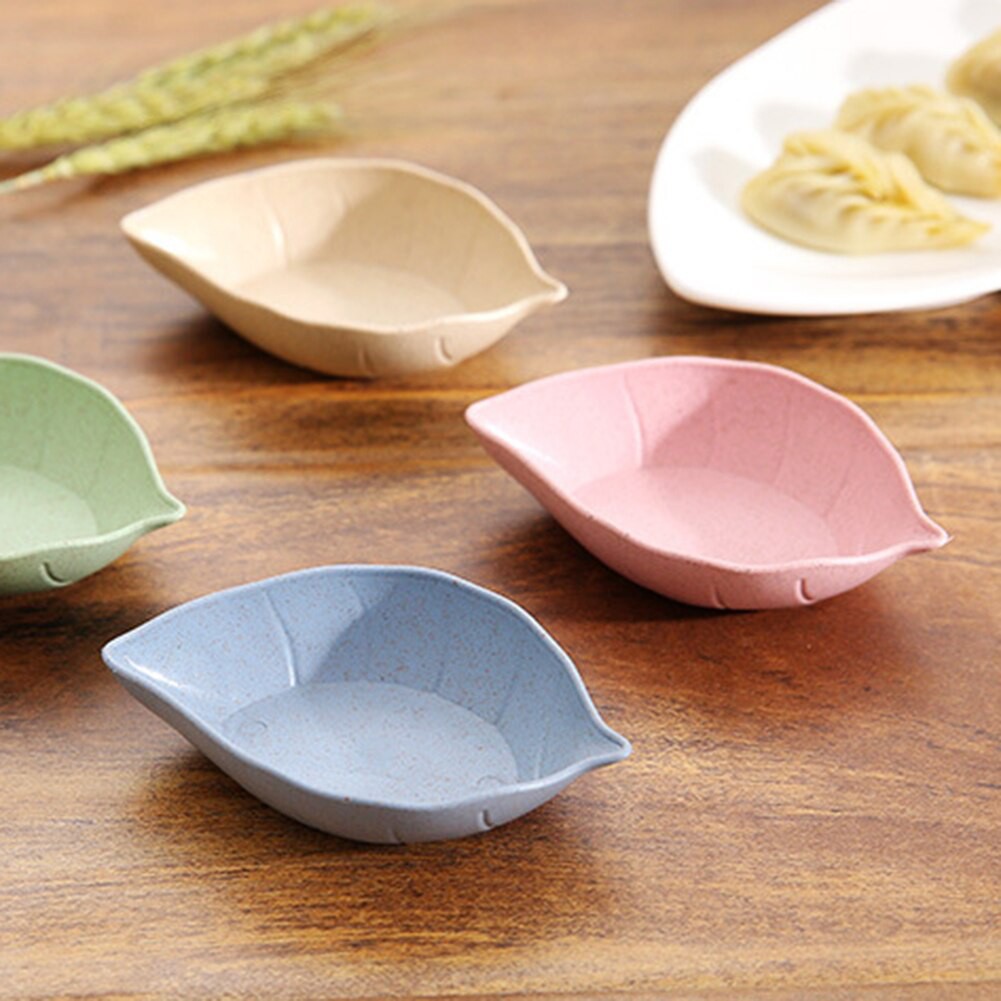 Kylewo Sauce bowl sugar leaves shape wheat straw Creative seasoning bowl 4 pieces sauce dishes/dipping bowls suitable for salt 