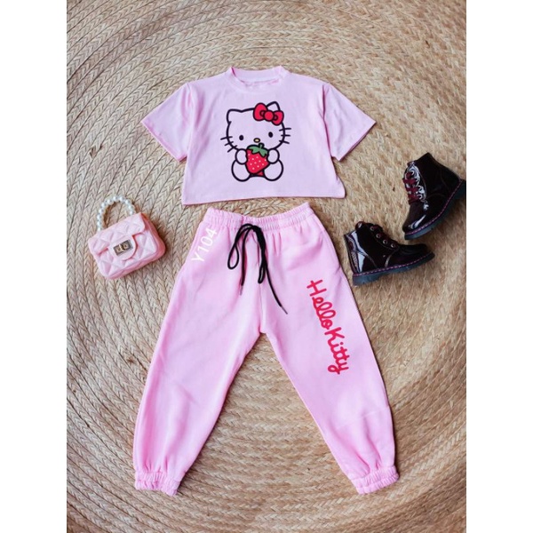Little Vella Hello Kitty Crop Top and Jogger Pants Set ( 1-8 Years Old ...
