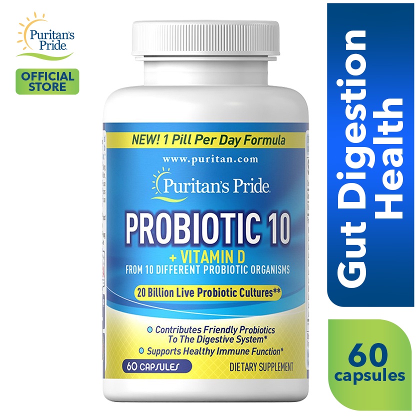 Puritan's Pride Probiotic 10 plus Vitamin D 60 Capsules | Shopee ...