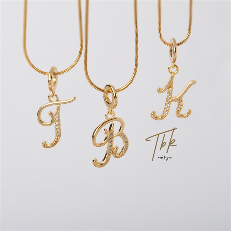 Tbk 18k Gold Cubic Zirconia Letter Pendant Necklace Alphabet Accessories 787n A Z Shopee