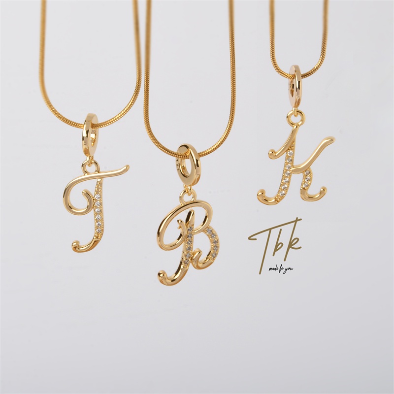 TBK 18K Gold Cubic Zirconia Letter Pendant Necklace Alphabet