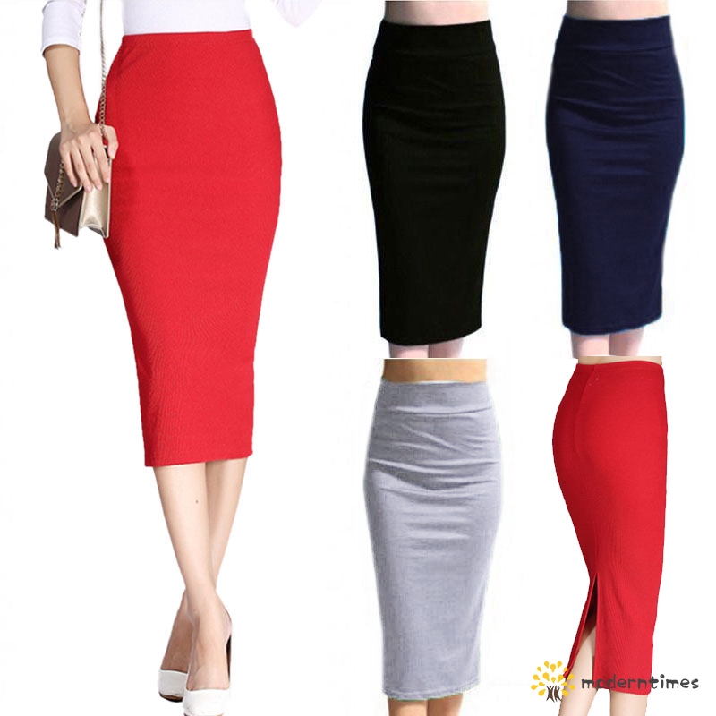 Women Pencil Skirt Cotton Stretch 