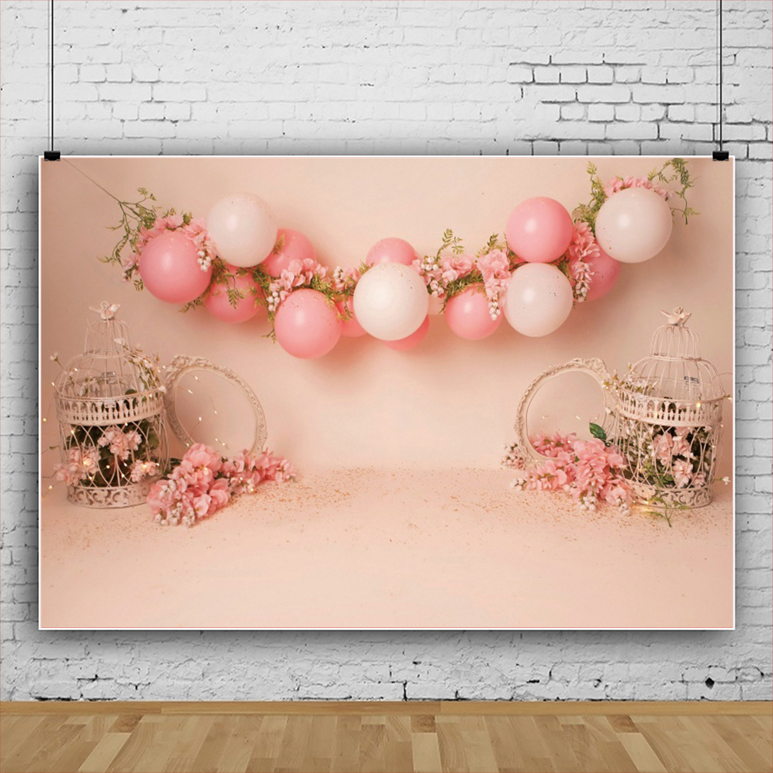 1st Birthday Party Photography Backdrops Pink Balloons Decoration