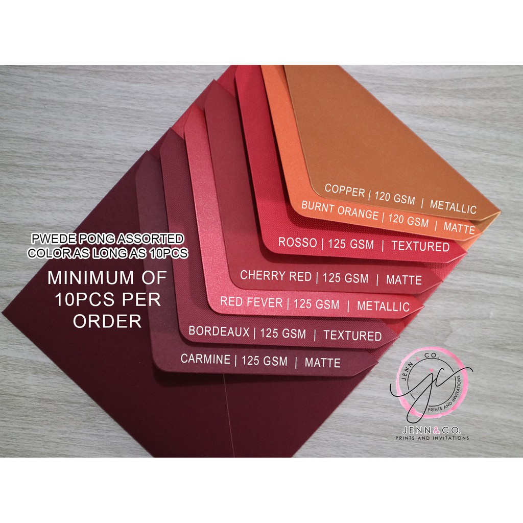 Envelope Wedding Invitation — Maroon, Burgundy, Red, Burnt Orange, Copper