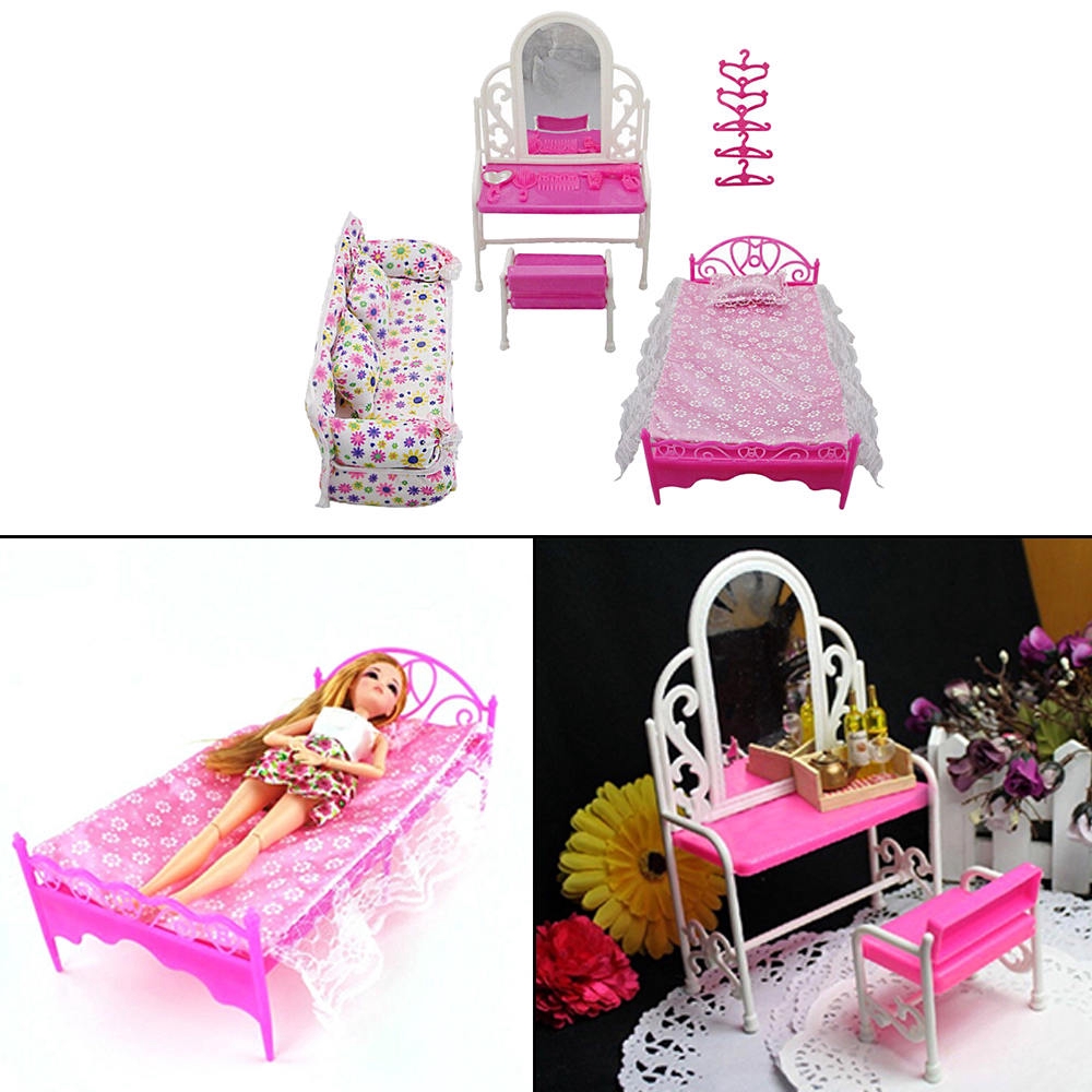 Barbie Doll House Furniture Living Room Sofa Bed Dressing Table Hanger Set Shopee Philippines