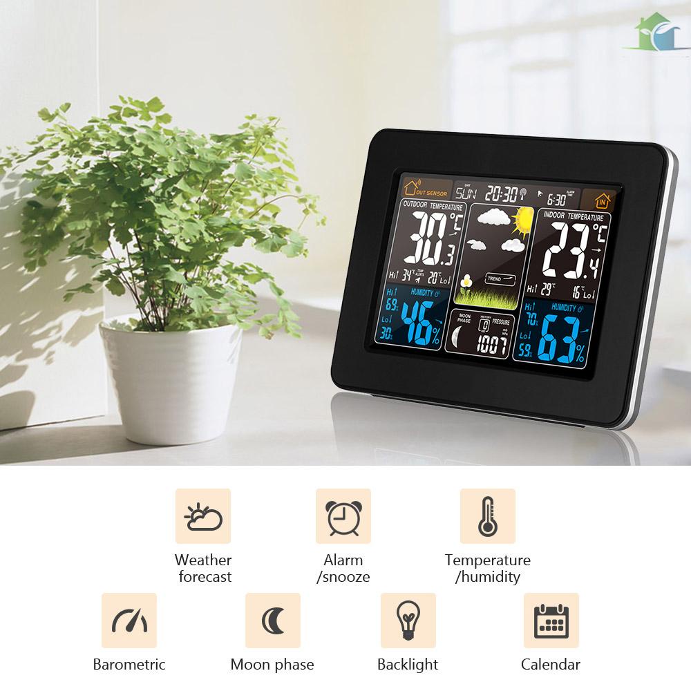 Lowest priceColor Weather Station Indoor/Outdoor Wireless Temperature Humidity Barometer Thermometer Hygrometer Electronic Desk Table Clocks Weather Forecast with Outdoor Sensor