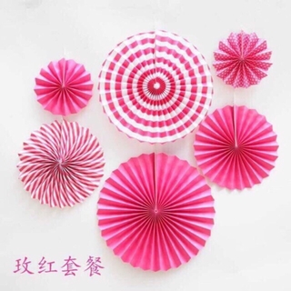 6 in 1 Paper Fan Set Party Rosette Birthday Party Decorations #2