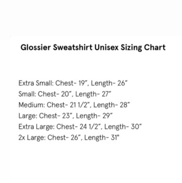 glossier sweatshirt sizing