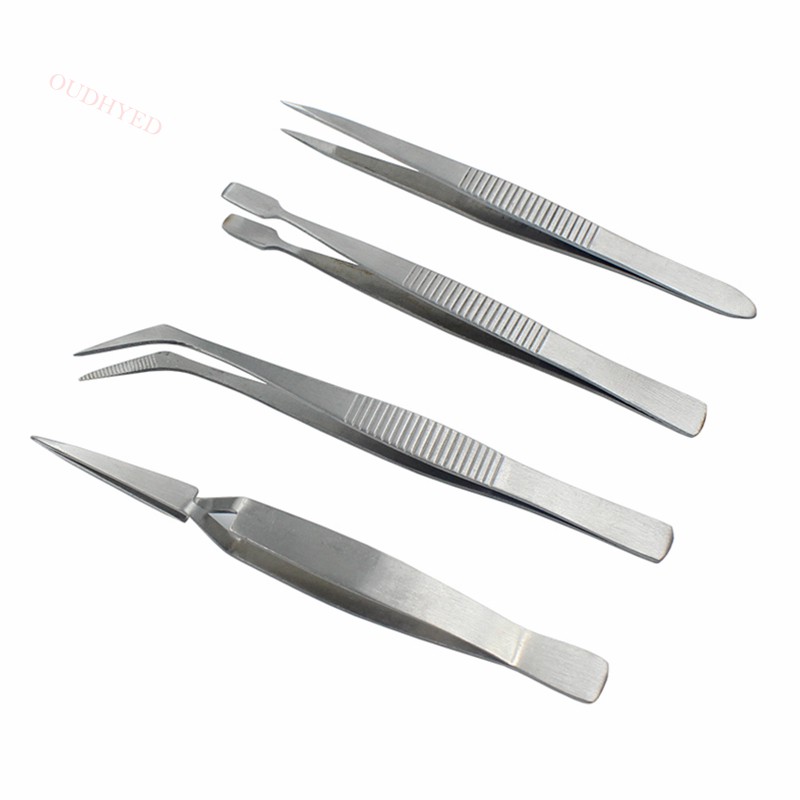 4Pcs/Set Precision Tweezers Stainless Steel Thick Electronics Forceps