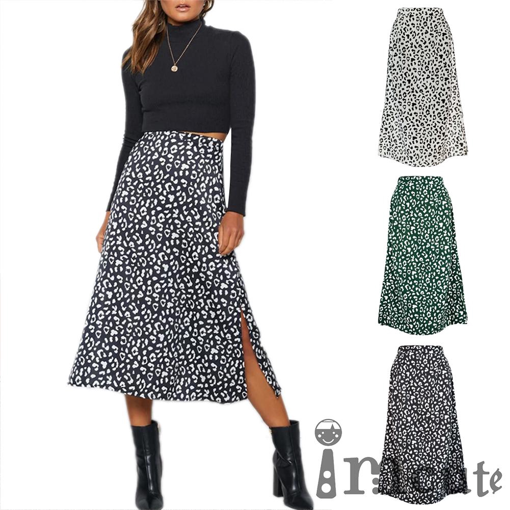 animal print midi split skirt